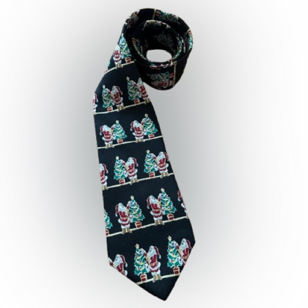 Vintage Christmas Silk Neck Tie Silk Santa Tree St. Nick's Tie Shop